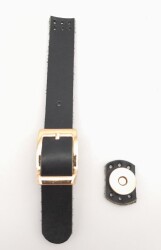 Angel Çanta Aksesuar 18x2 cm Siyah Renk Gerçek Deri Tokalı Çanta Kapağı Light Gold Metalli - Angel Çanta Aksesuar