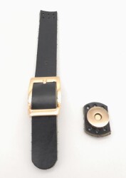 Angel Çanta Aksesuar 18x2 cm Siyah Renk Gerçek Deri Tokalı Çanta Kapağı Light Gold Metalli - 2