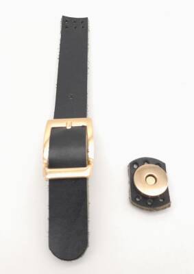 Angel Çanta Aksesuar 18x2 cm Siyah Renk Gerçek Deri Tokalı Çanta Kapağı Light Gold Metalli - 2