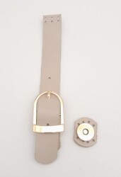 Angel Çanta Aksesuar 18x2,3 cm Bej Gerçek Deri Tokalı Çanta Kapağı Light Gold Metalli - Angel Çanta Aksesuar