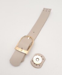 Angel Çanta Aksesuar 18x2,3 cm Bej Gerçek Deri Tokalı Çanta Kapağı Light Gold Metalli - 2