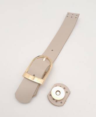 Angel Çanta Aksesuar 18x2,3 cm Bej Gerçek Deri Tokalı Çanta Kapağı Light Gold Metalli - 2