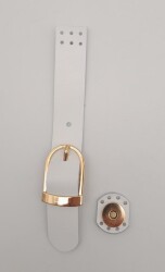 Angel Çanta Aksesuar 18x2,3 cm Beyaz Gerçek Deri Tokalı Çanta Kapağı Light Gold Metalli - Angel Çanta Aksesuar
