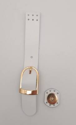 Angel Çanta Aksesuar 18x2,3 cm Beyaz Gerçek Deri Tokalı Çanta Kapağı Light Gold Metalli - 1