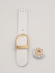 Angel Çanta Aksesuar 18x2,3 cm Beyaz Gerçek Deri Tokalı Çanta Kapağı Light Gold Metalli - 2