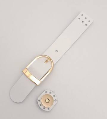 Angel Çanta Aksesuar 18x2,3 cm Beyaz Gerçek Deri Tokalı Çanta Kapağı Light Gold Metalli - 3