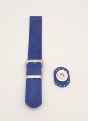 Angel Çanta Aksesuar 18x2,3 cm Crazy Oil Saks Mavi Gerçek Deri Tokalı Çanta Kapağı Gümüş Metalli - 2