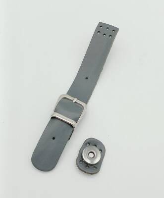 Angel Çanta Aksesuar 18x2,3 cm Gri Gerçek Deri Tokalı Çanta Kapağı Gümüş Metalli - 1