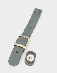 Angel Çanta Aksesuar 18x2,3 cm Gri Gerçek Deri Tokalı Çanta Kapağı Light Gold Metalli - Angel Çanta Aksesuar