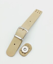 Angel Çanta Aksesuar 18x2,3 cm Ham (Doğal) Gerçek Deri Tokalı Çanta Kapağı Gümüş Metalli - Angel Çanta Aksesuar