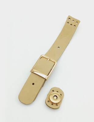 Angel Çanta Aksesuar 18x2,3 cm Ham (Doğal) Gerçek Deri Tokalı Çanta Kapağı Light Gold Metalli - 1