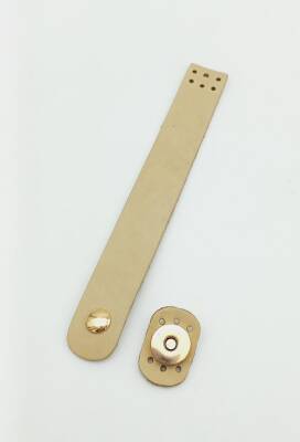 Angel Çanta Aksesuar 18x2,3 cm Ham (Doğal) Renk Gerçek Deri Düz Çanta Kapağı Light Gold Metalli - 1