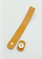 Angel Çanta Aksesuar 18x2,3 cm Hardal Gerçek Deri Düz Çanta Kapağı Light Gold Metalli - Angel Çanta Aksesuar