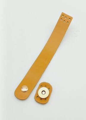 Angel Çanta Aksesuar 18x2,3 cm Hardal Gerçek Deri Düz Çanta Kapağı Light Gold Metalli - 1