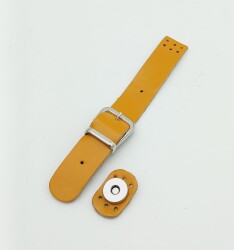 Angel Çanta Aksesuar 18x2,3 cm Hardal Gerçek Deri Tokalı Çanta Kapağı Gümüş Metalli - Angel Çanta Aksesuar