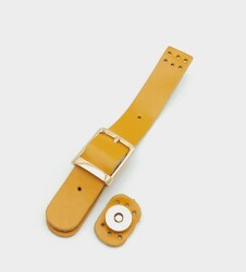 Angel Çanta Aksesuar 18x2,3 cm Hardal Gerçek Deri Tokalı Çanta Kapağı Light Gold Metalli - Angel Çanta Aksesuar