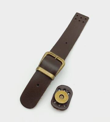 Angel Çanta Aksesuar 18x2,3 cm Kahverengi Gerçek Deri Tokalı Çanta Kapağı Antik Metalli - 1