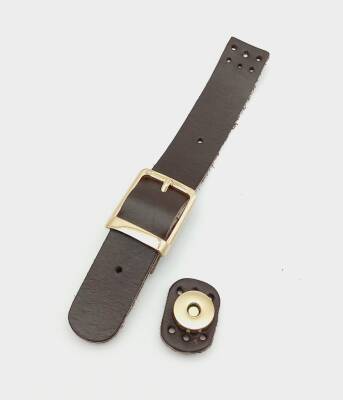 Angel Çanta Aksesuar 18x2,3 cm Kahverengi Gerçek Deri Tokalı Çanta Kapağı Light Gold Metalli - 1