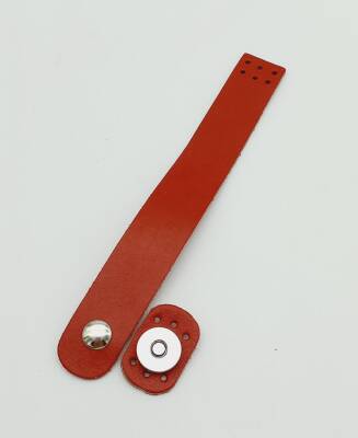 Angel Çanta Aksesuar 18x2,3 cm Kırmızı Gerçek Deri Düz Çanta Kapağı Gümüş Metalli - 1