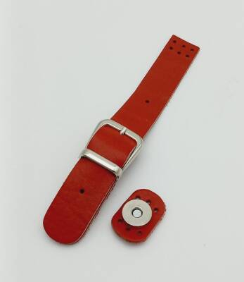 Angel Çanta Aksesuar 18x2,3 cm Kırmızı Gerçek Deri Tokalı Çanta Kapağı Gümüş Metalli - 1