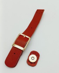 Angel Çanta Aksesuar 18x2,3 cm Kırmızı Gerçek Deri Tokalı Çanta Kapağı Light Gold Metalli - Angel Çanta Aksesuar