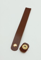 Angel Çanta Aksesuar 18x2,3 cm Kızıl Kahve Gerçek Deri Düz Çanta Kapağı Light Gold Metalli - Angel Çanta Aksesuar