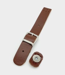 Angel Çanta Aksesuar 18x2,3 cm Kızıl Kahve Gerçek Deri Tokalı Çanta Kapağı Gümüş Metalli - Angel Çanta Aksesuar