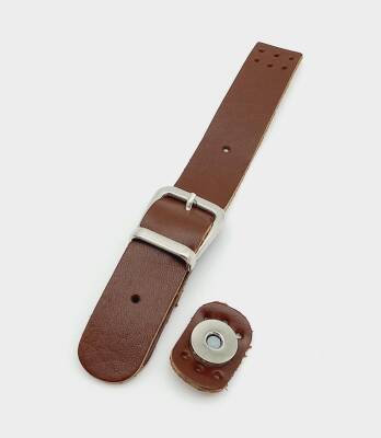 Angel Çanta Aksesuar 18x2,3 cm Kızıl Kahve Gerçek Deri Tokalı Çanta Kapağı Gümüş Metalli - 1