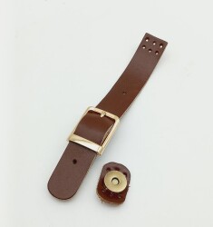 Angel Çanta Aksesuar 18x2,3 cm Kızıl Kahve Gerçek Deri Tokalı Çanta Kapağı Light Gold Metalli - Angel Çanta Aksesuar