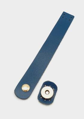 Angel Çanta Aksesuar 18x2,3 cm Lacivert Gerçek Deri Düz Çanta Kapağı Light Gold Metalli - 1