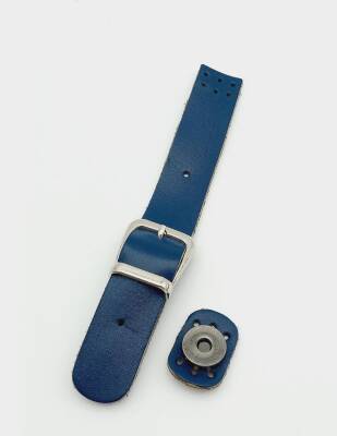 Angel Çanta Aksesuar 18x2,3 cm Lacivert Gerçek Deri Tokalı Çanta Kapağı Gümüş Metalli - 1