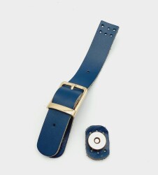 Angel Çanta Aksesuar 18x2,3 cm Lacivert Gerçek Deri Tokalı Çanta Kapağı Light Gold Metalli - Angel Çanta Aksesuar