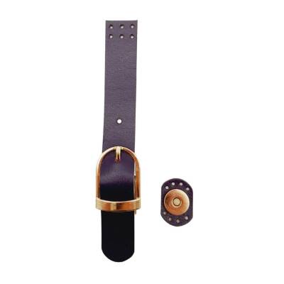 Angel Çanta Aksesuar 18x2.3 cm Mor Renk Gerçek Deri Tokalı Çanta Kapağı Light Gold Metalli - 3