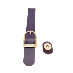 Angel Çanta Aksesuar 18x2.3 cm Mor Renk Gerçek Deri Tokalı Çanta Kapağı Light Gold Metalli - 2