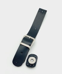 Angel Çanta Aksesuar 18x2,3 cm Siyah Gerçek Deri Tokalı Çanta Kapağı Gümüş Metalli - Angel Çanta Aksesuar