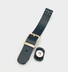 Angel Çanta Aksesuar 18x2,3 cm Siyah Gerçek Deri Tokalı Çanta Kapağı Light Gold Metalli - Angel Çanta Aksesuar