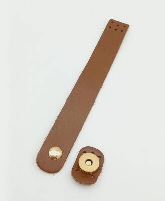 Angel Çanta Aksesuar 18x2,3 cm Sütlü Kahve Gerçek Deri Düz Çanta Kapağı Light Gold Metalli - 1