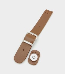 Angel Çanta Aksesuar 18x2,3 cm Sütlü Kahve Gerçek Deri Tokalı Çanta Kapağı Gümüş Metalli - Angel Çanta Aksesuar