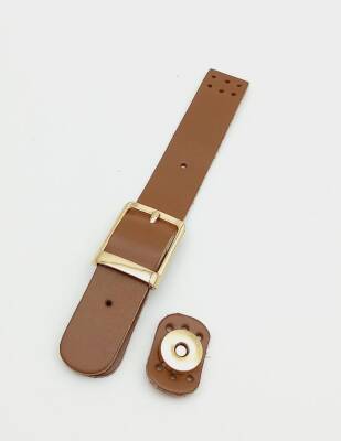 Angel Çanta Aksesuar 18x2,3 cm Sütlü Kahve Gerçek Deri Tokalı Çanta Kapağı Light Gold Metalli - 1