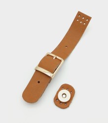 Angel Çanta Aksesuar 18x2,3 cm Taba Gerçek Deri Tokalı Çanta Kapağı Light Gold Metalli - Angel Çanta Aksesuar