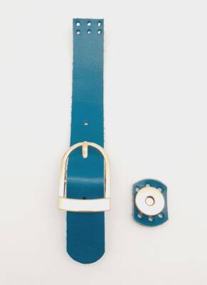 Angel Çanta Aksesuar 18x2,3 cm Turkuaz Gerçek Deri Tokalı Çanta Kapağı Light Gold Metalli - 1