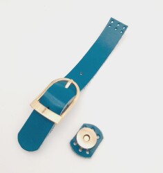 Angel Çanta Aksesuar 18x2,3 cm Turkuaz Gerçek Deri Tokalı Çanta Kapağı Light Gold Metalli - 2