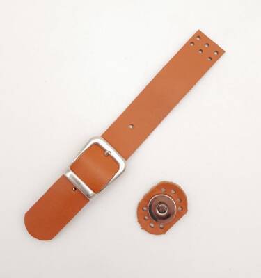 Angel Çanta Aksesuar 18x2.3 cm Turuncu Taba Gerçek Deri Tokalı Çanta Kapağı Gümüş Metalli - 1