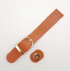 Angel Çanta Aksesuar 18x2.3 cm Turuncu Taba Gerçek Deri Tokalı Çanta Kapağı Light Gold Metalli - Angel Çanta Aksesuar