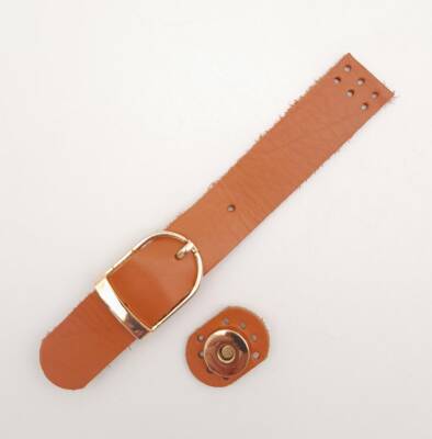 Angel Çanta Aksesuar 18x2.3 cm Turuncu Taba Gerçek Deri Tokalı Çanta Kapağı Light Gold Metalli - 1