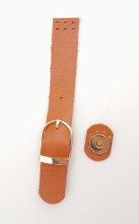 Angel Çanta Aksesuar 18x2.3 cm Turuncu Taba Gerçek Deri Tokalı Çanta Kapağı Light Gold Metalli - 2