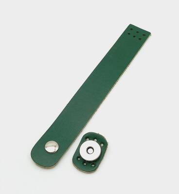 Angel Çanta Aksesuar 18x2,3 cm Yeşil Gerçek Deri Düz Çanta Kapağı Gümüş Metalli - 1