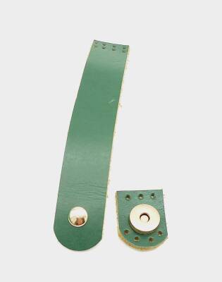 Angel Çanta Aksesuar 18x3 cm Yeşil Gerçek Deri Düz Çanta Kapağı Light Gold Metalli - 1