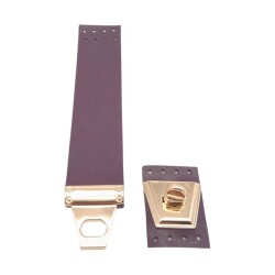 Angel Çanta Aksesuar 18x3.5 cm Suni Deri Mor Renk Kapak Light Gold Metalli - 2