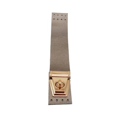 Angel Çanta Aksesuar 18x3.5 cm Suni Deri Parlak Gri Renk Kapak Light Gold Metalli - 1